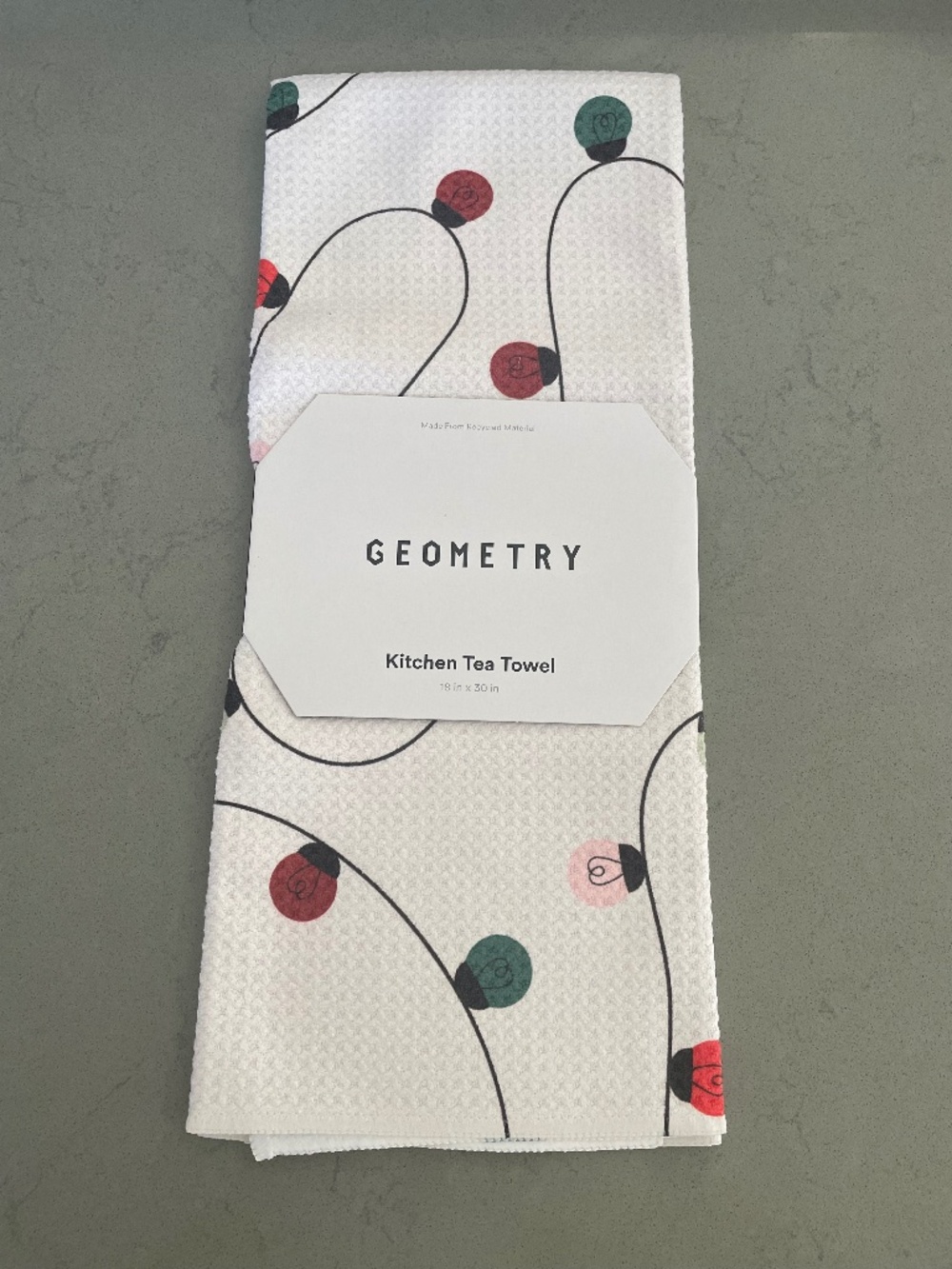 Geometry Kitchen Tea Towel- Holiday Lights Print, Made from Recycled Material
